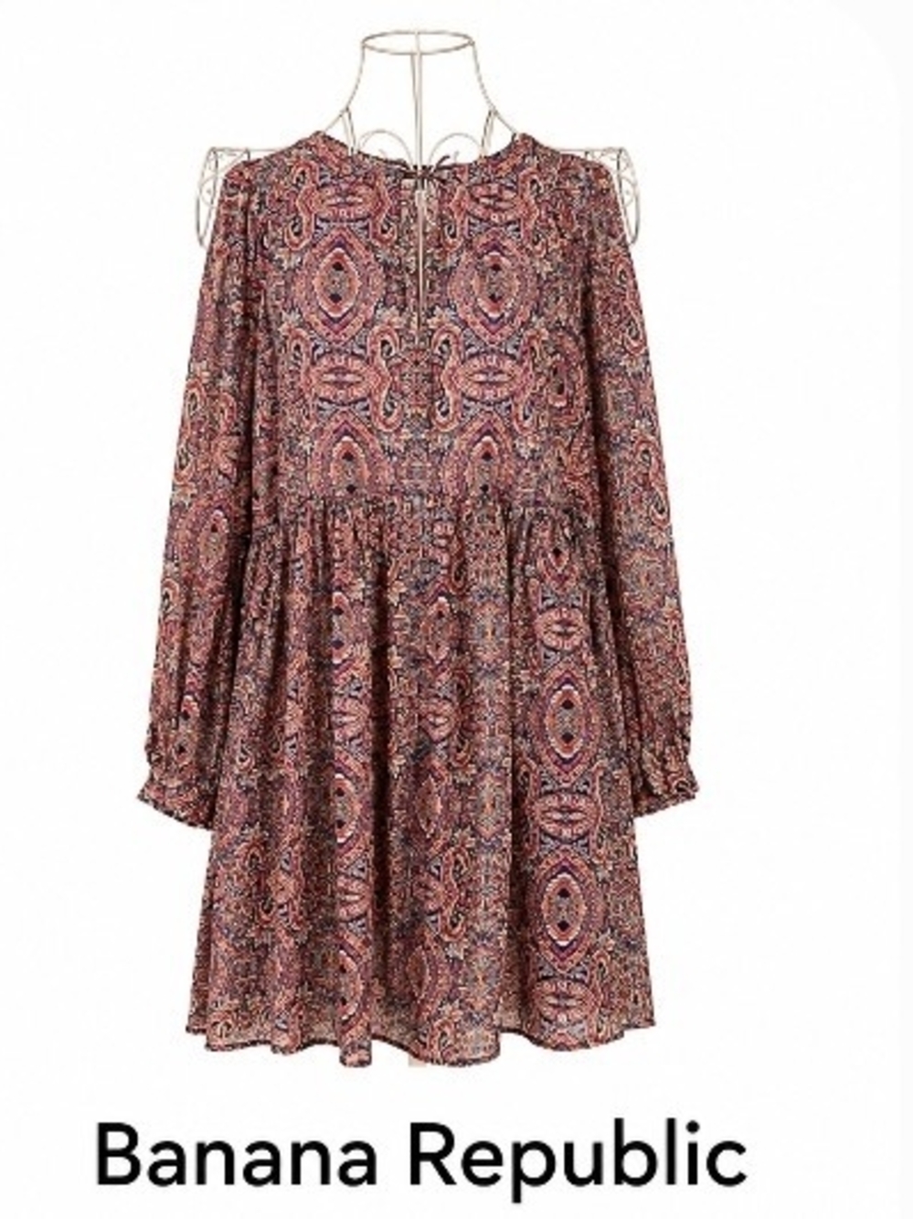 Banana Republic Women's Long Sleeve Cold-Shoulder Paisley Dress - Rust/Multi